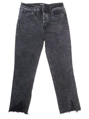 DRIFTWOOD MEG Jeans High Rise Crop Straight Raw Slit Hems Marble Black 27 EUC!